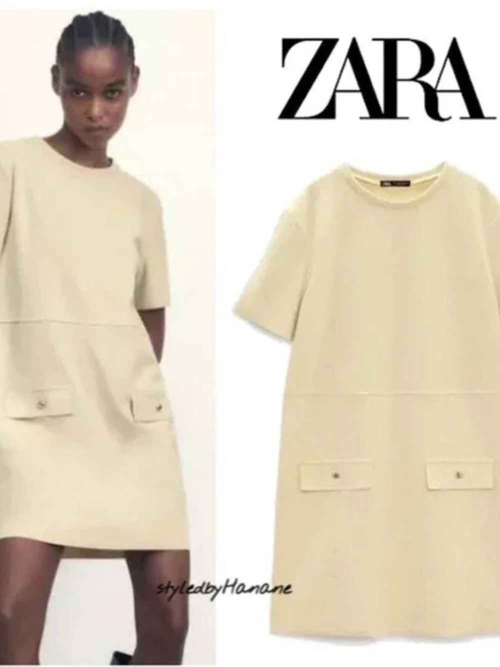 Zara Light Yellow Faux Suede Textured mini dress